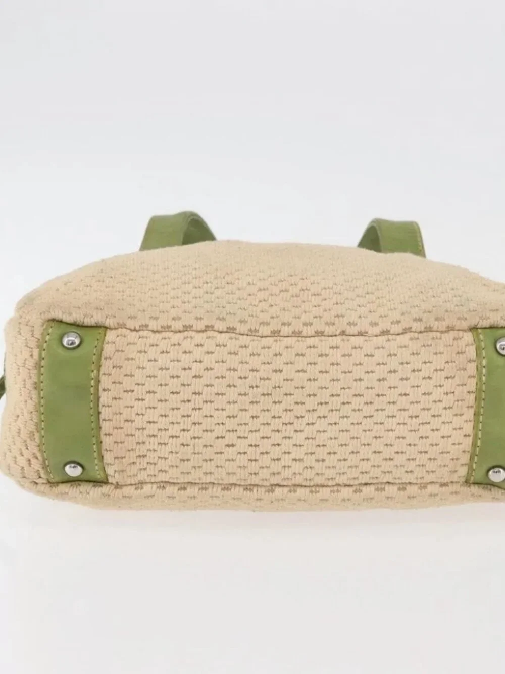 CHANEL Hand Bag Cotton Beige CC Auth 102761